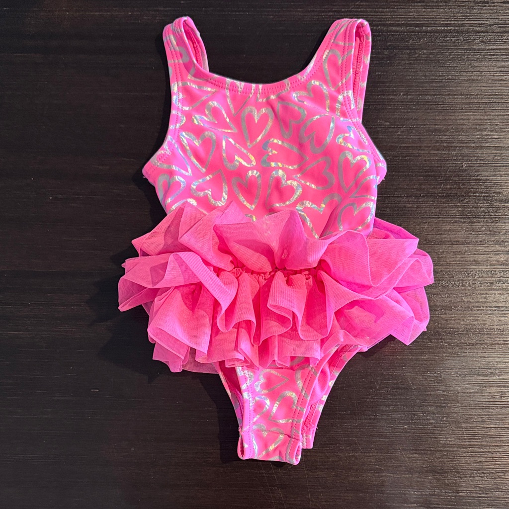 Girl Banana Boat Pink Heart Ruffle Swimsuit 12 Months